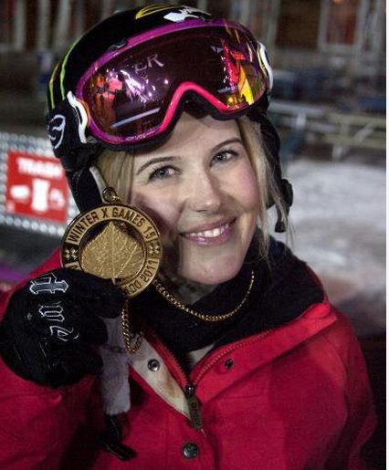 Sarah Burke holding up X Games gold medal