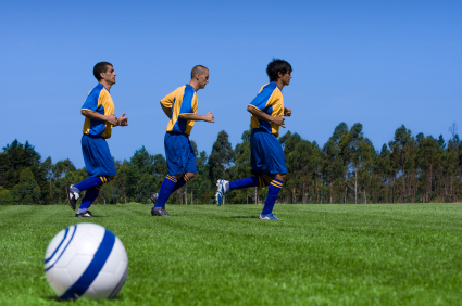 Soccer players jogging