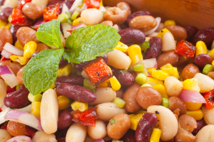 Three bean salad with mint leaf