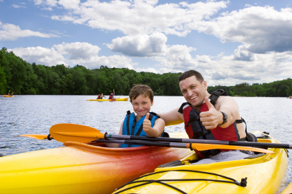 Father and son kayaking