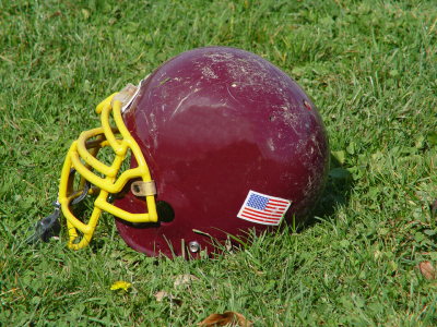 Beat up football helmet