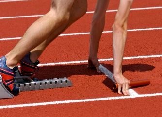 Sprinter in blocks on track